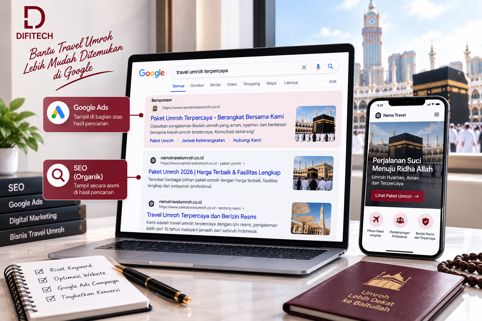 SEO dan Google Ads untuk travel umroh di hasil pencarian Google